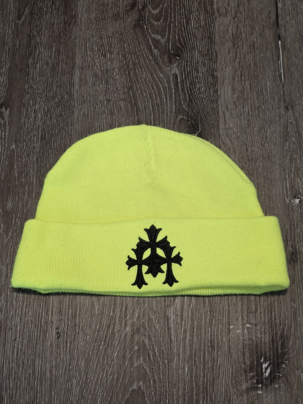Chrome Hearts Neon Yellow Triple Cross Beanie